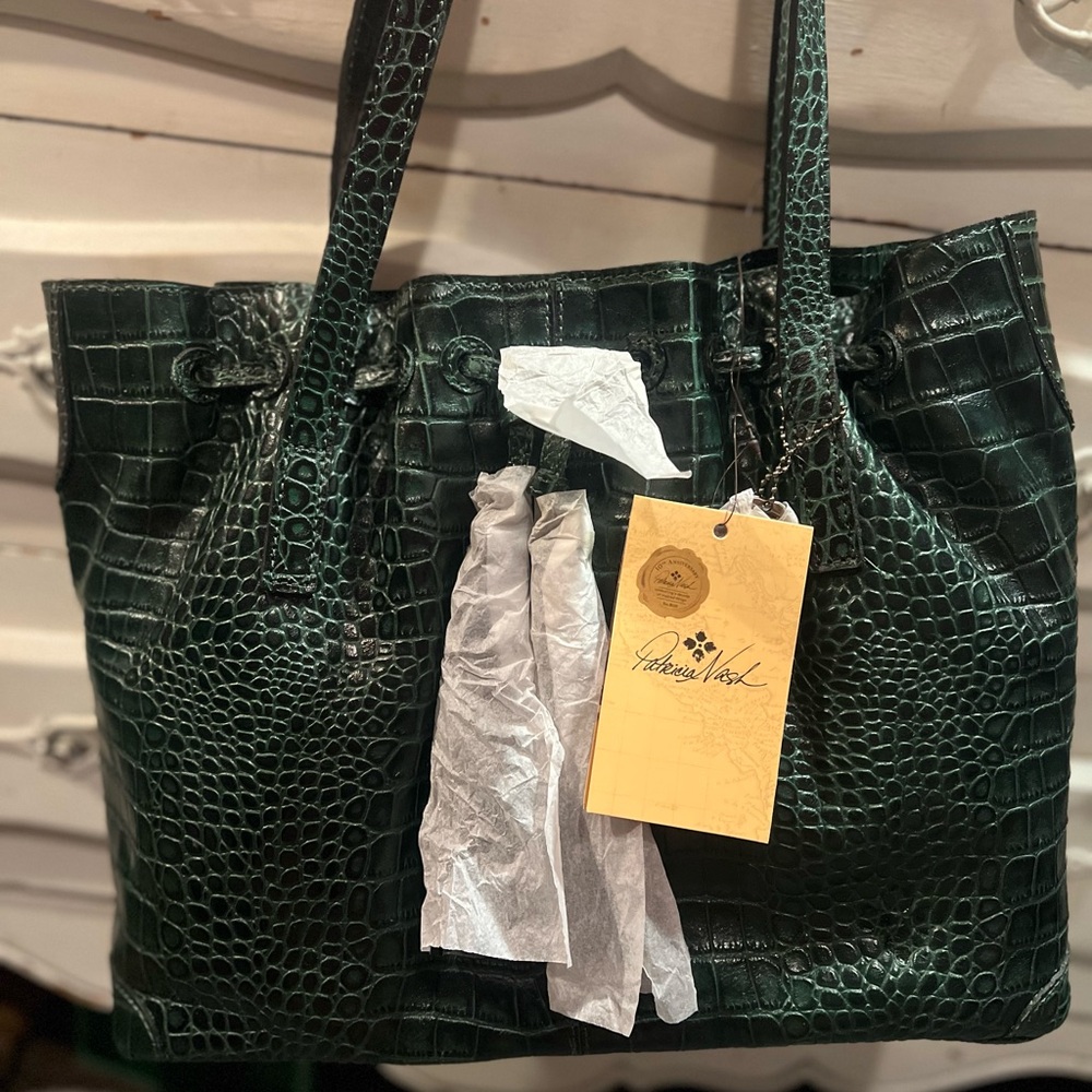 Patricia Nash Dark Green Croc-Embossed Tote